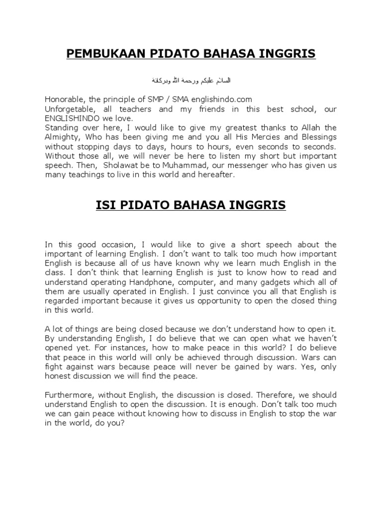 Pidato Bhs Inggris Singkat