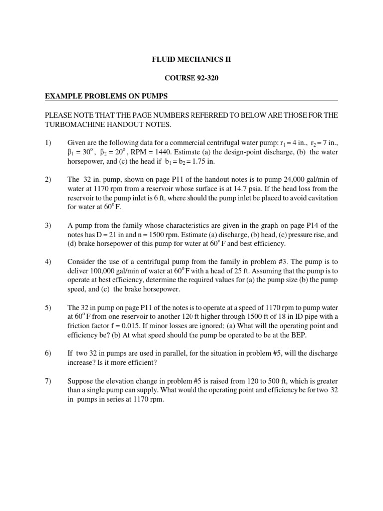 Example Problems on Centrifugal Pumps | PDF