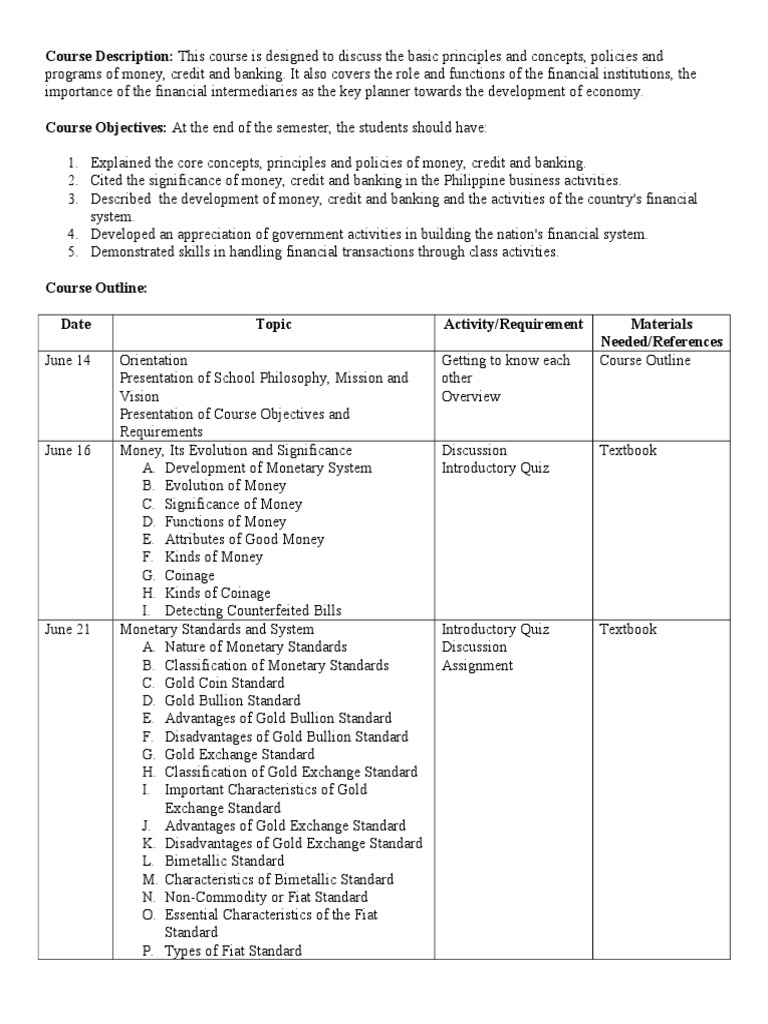 Banking course outline image