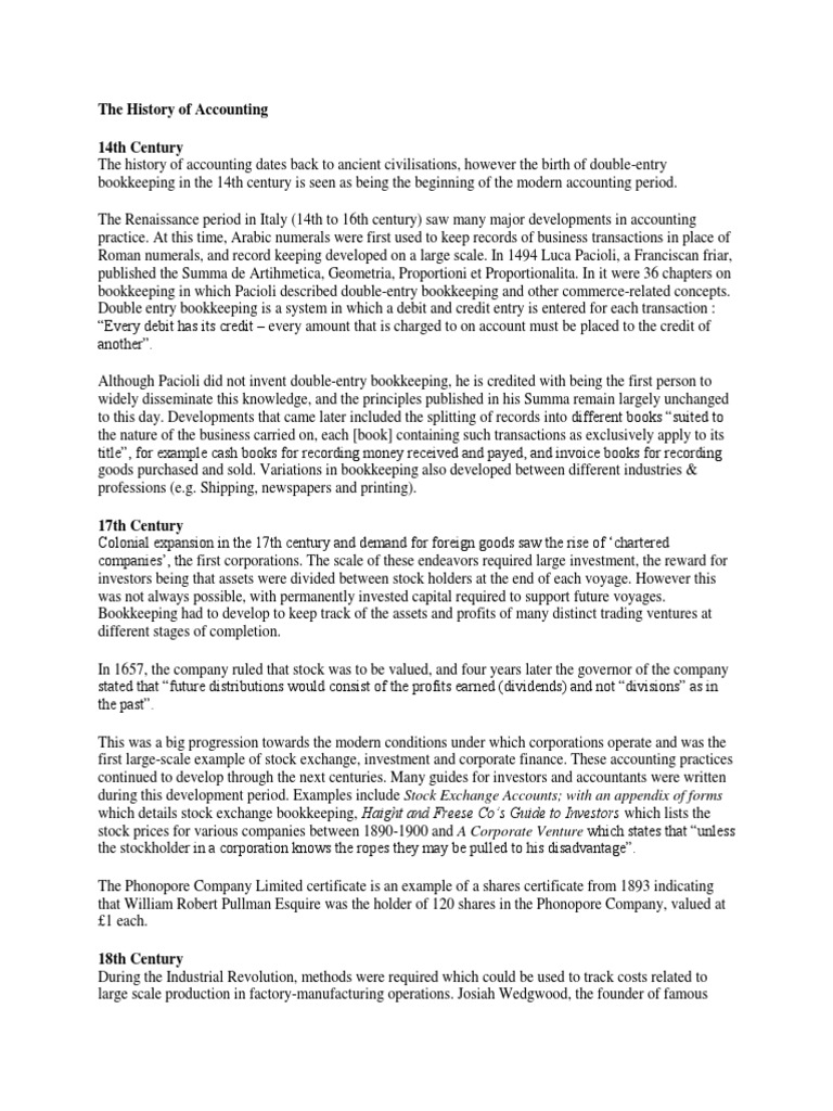 The History of Accounting | PDF | Debits And Credits | Bookkeeping