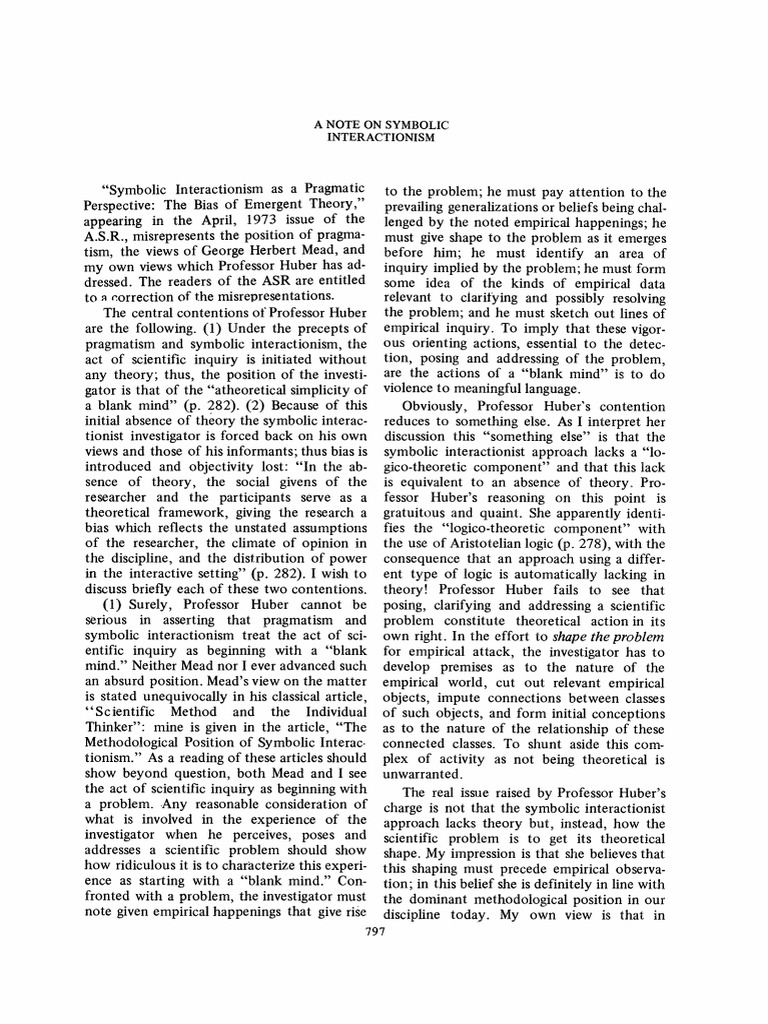 A Note On Symbolic Interactionism | PDF