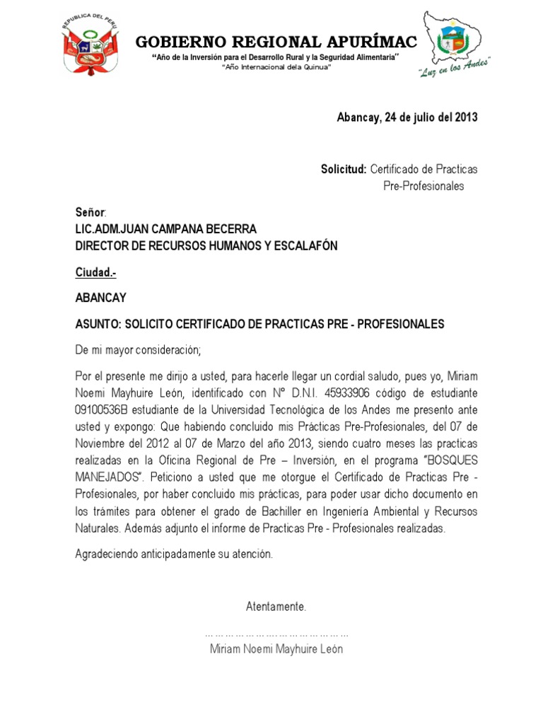 Solicitando Practicas Region a Personal de Recursos Humanos