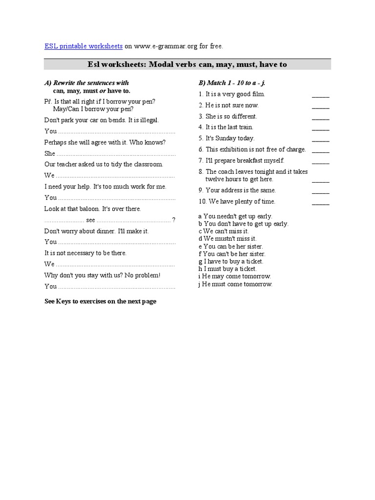 Modal Verbs Can May Must Worksheet Morphology Syntax