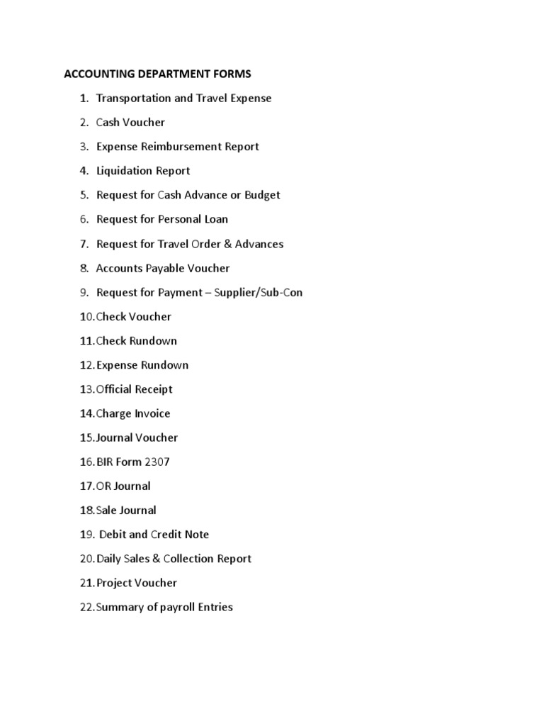 Comprehensive Department Forms List | PDF