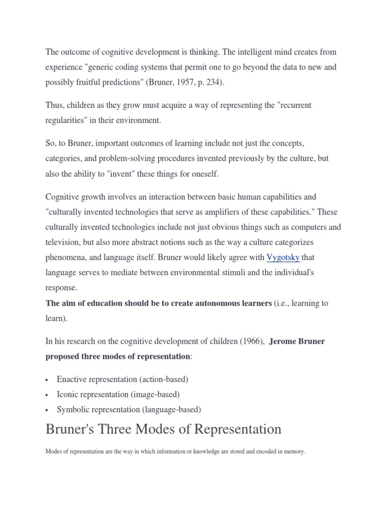 Jerome Bruner's Constructivist Theory of Cognitive Development and its ...