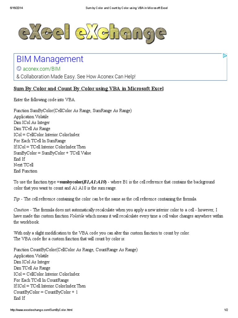 Sum By Color And Count By Color Using Vba In Microsoft Excel