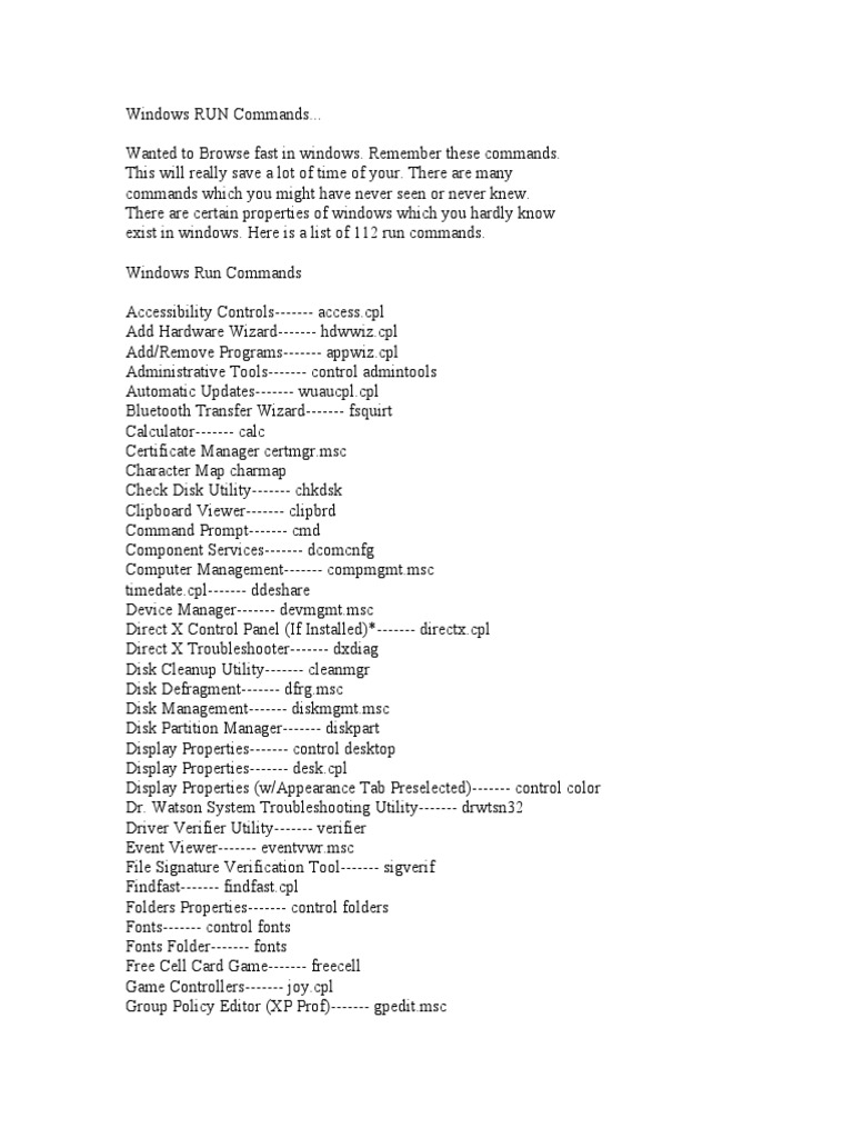 Windows RUN Commands | PDF