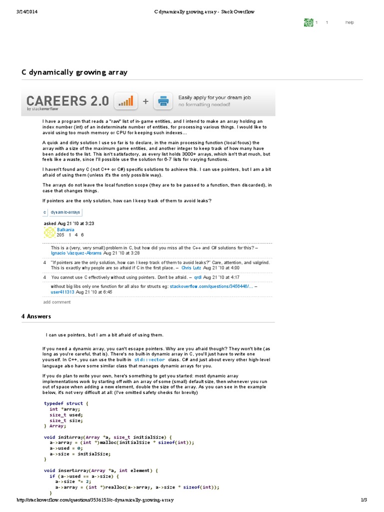 C Dynamic Array Implementation Guide | PDF | C (Programming Language ...