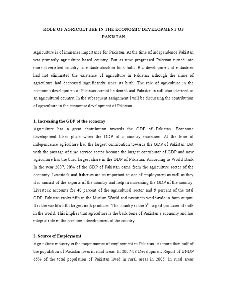 Role of Agriculture in The Economic Development of Pakistan | PDF ...