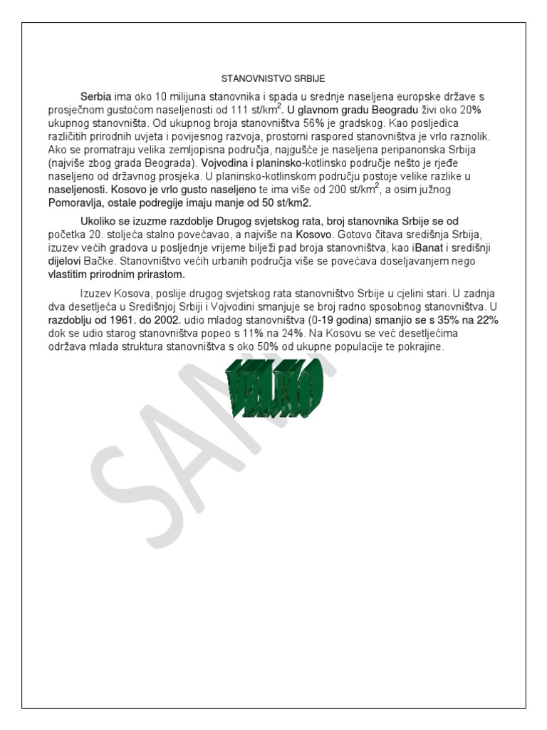 Stanovnistvo Srbije | PDF