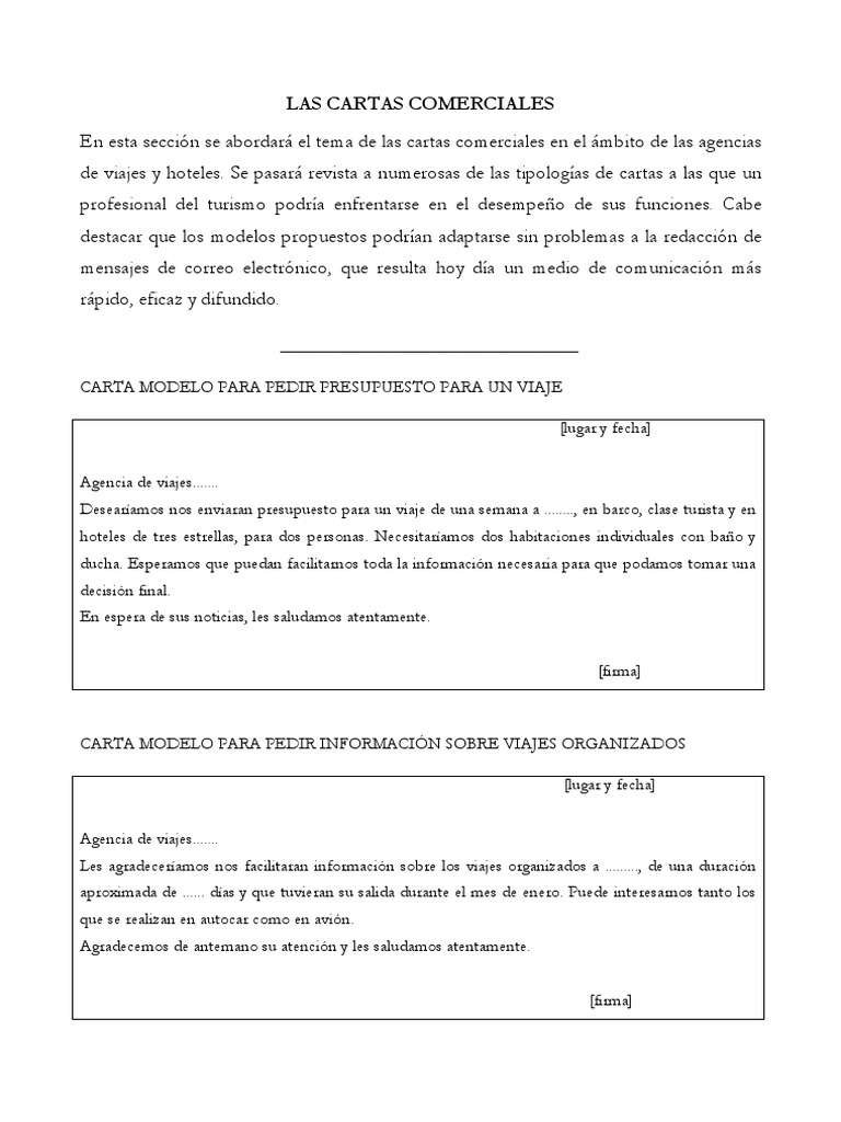 Las Cartas Comerciales Pdf Agencia De Viajes Hotel