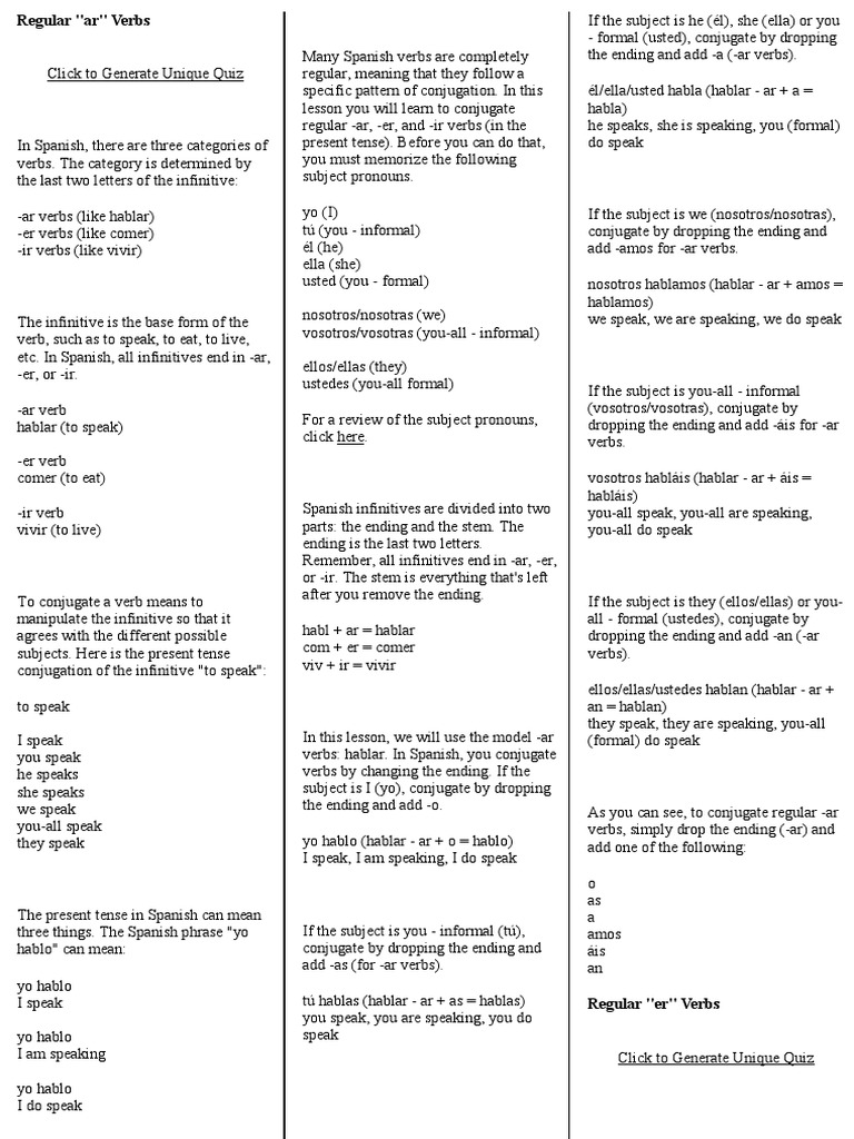 SPANISH Verb Drills | PDF