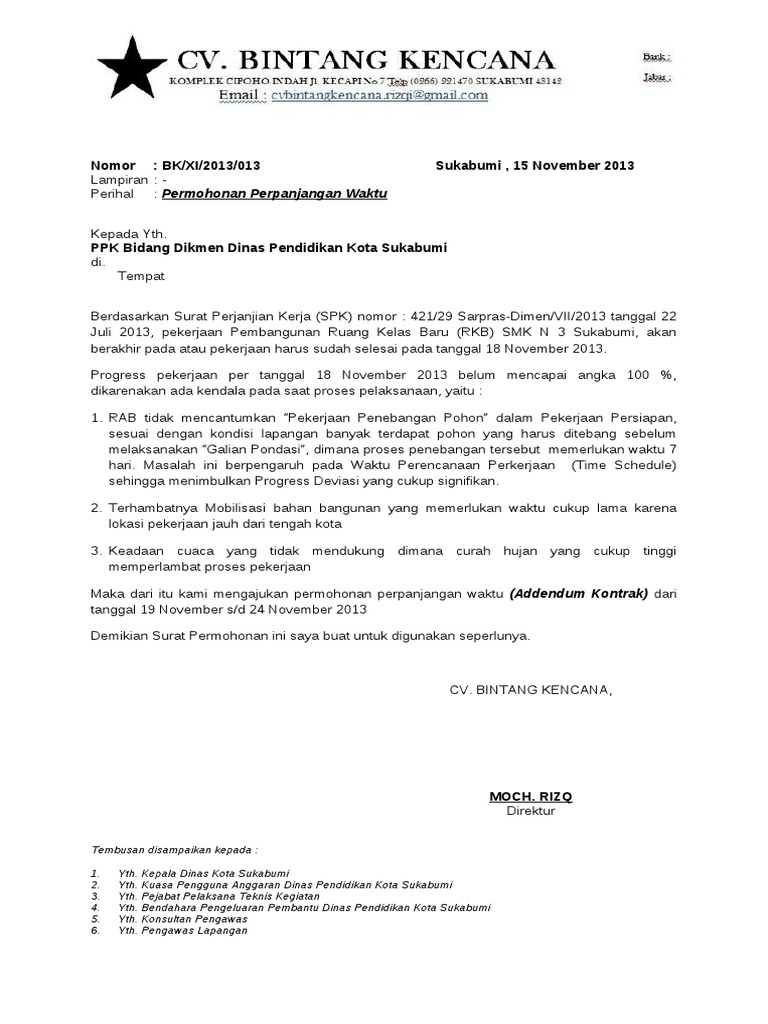 Contoh Surat Permohonan Perpanjangan Waktu Pekerjaan Proyek Pdf