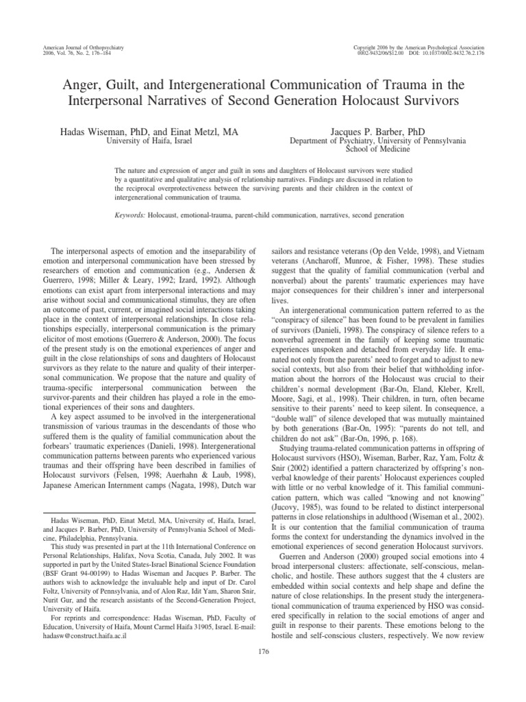 Trauma Communication in Holocaust Survivors | PDF | Anger ...