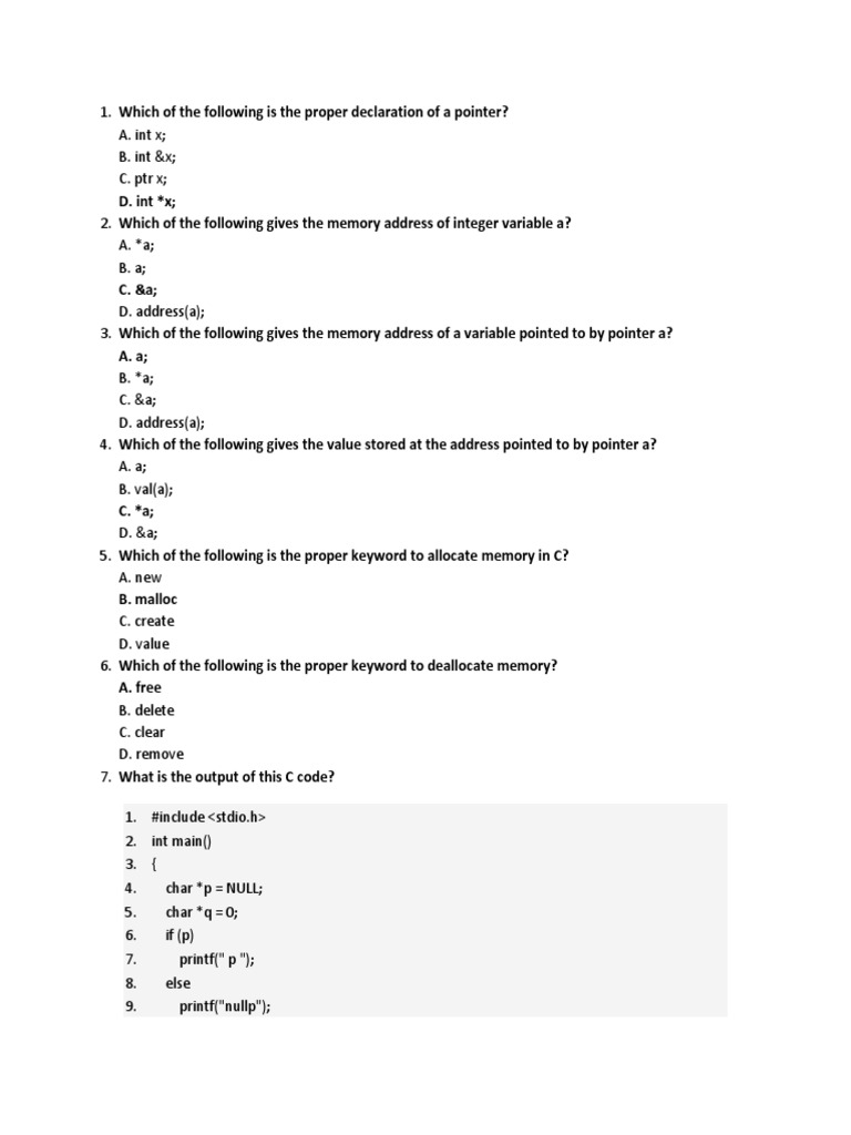 C Pointer Interview Questions | PDF | Pointer (Computer Programming ...