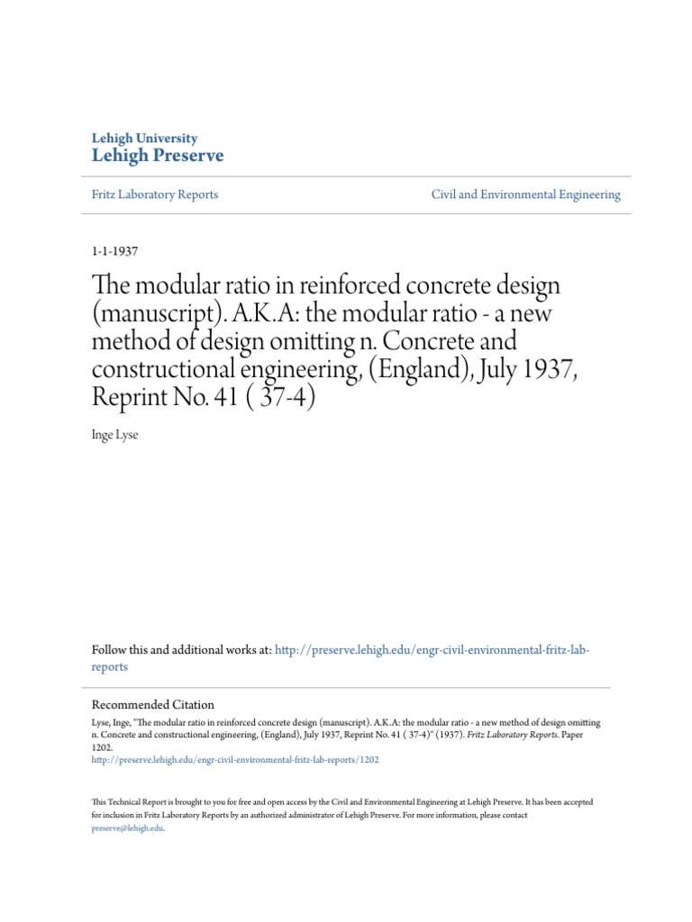 The Modular Ratio in Reinforced Concrete Design (Manuscript). a.K