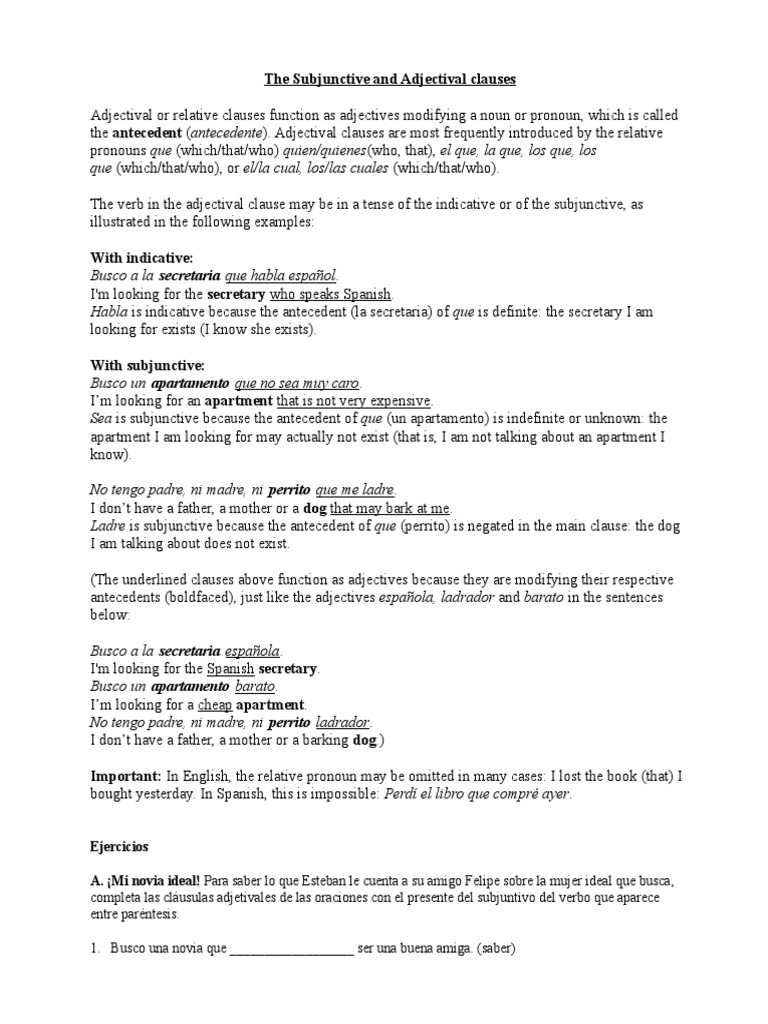Subjunctive vs. Indicative in Adjectival Clauses | PDF | Adjective ...