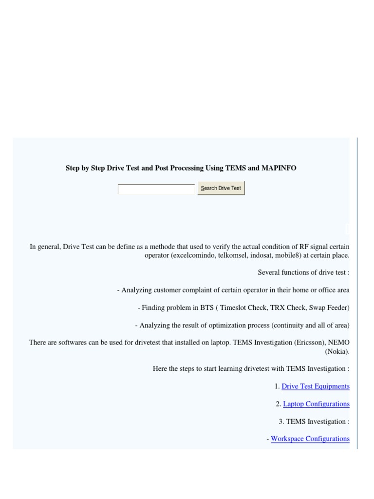 TEMS Drive Test Guide and Processing | PDF | Computers