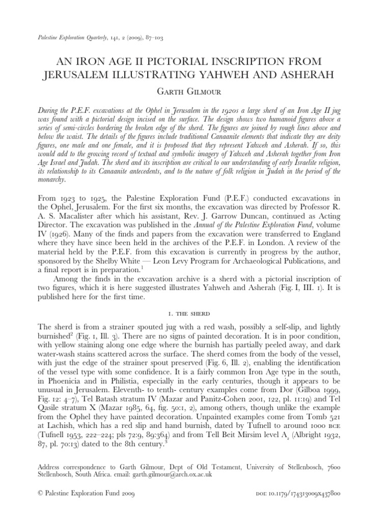 An Iron Age Ii Pictorial Inscription From Jerusalem Illustrating Yahweh