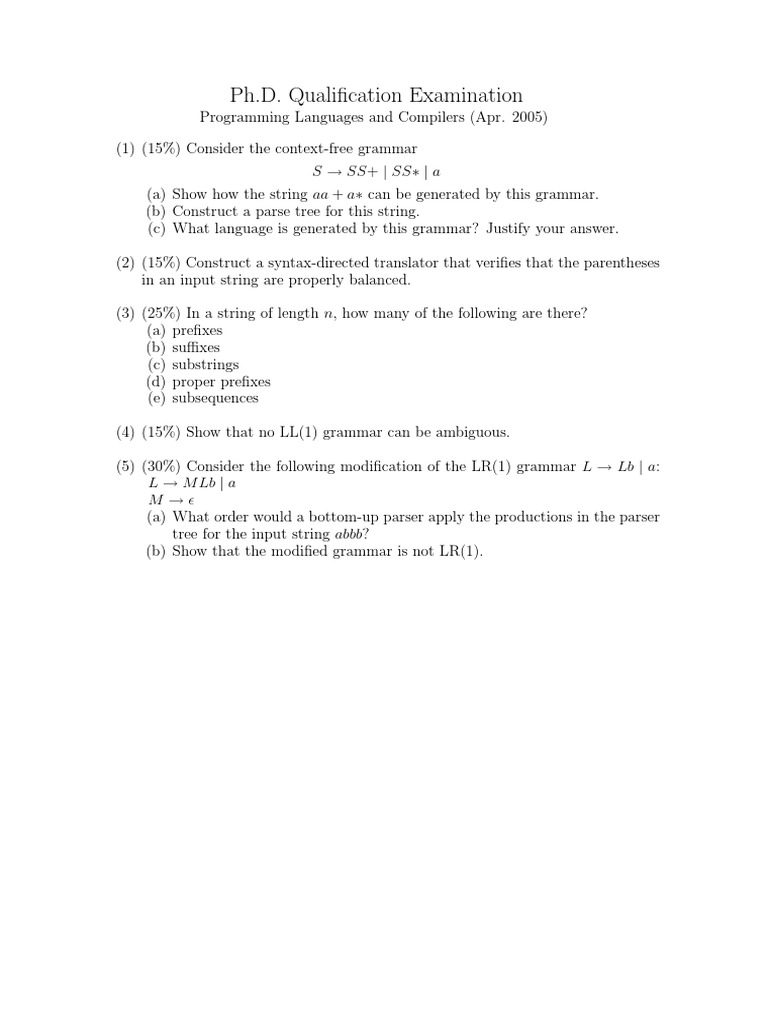 Ph.D. Exam: Programming Languages & Compilers | PDF