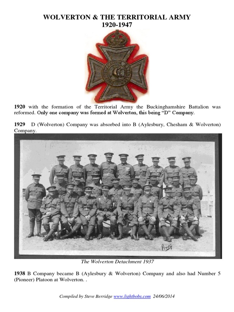 Wolverton's Role in Territorial Army History | PDF | Company (Military ...