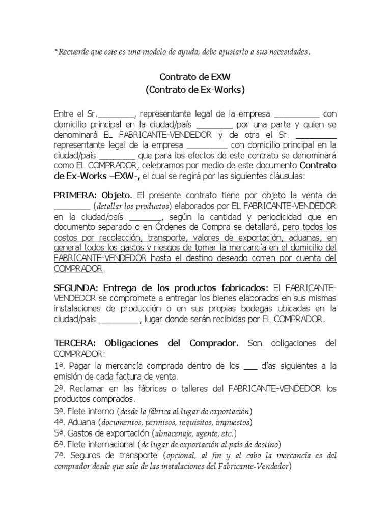 Contrato de Compraventa EXW | PDF | aduana | Exportaciones
