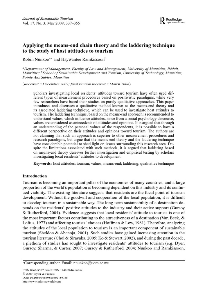 Applying The MeansEnd Chain Theory and The Laddering Technique To The