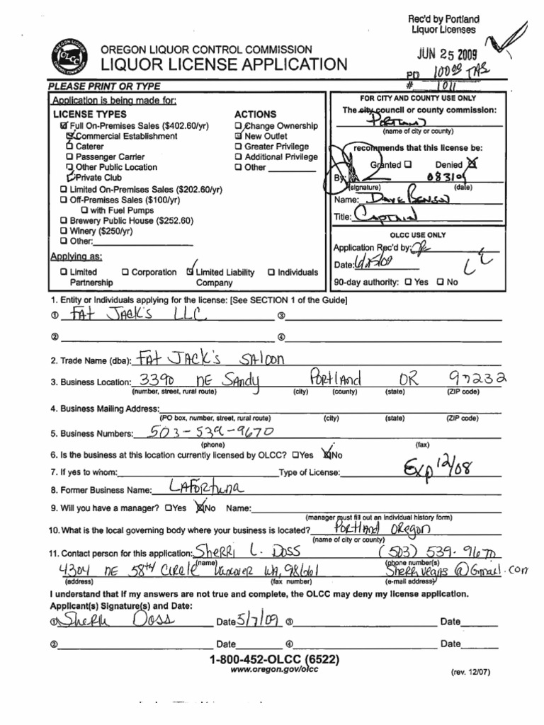 3390 NE Sandy Liquor License Application as of 24Nov2009 Lease