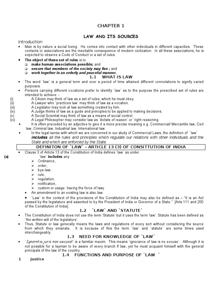 Chapter 1 Law and Its Sources | PDF