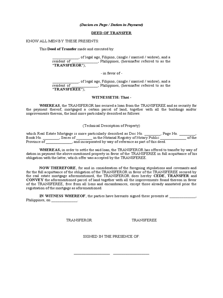 Dacion En Pago Pdf Mortgage Law Deed