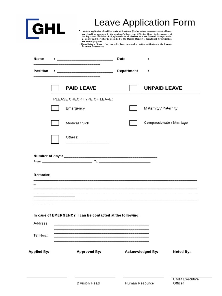 Leave Application Form Template Comprehensive Employee Leave Request
