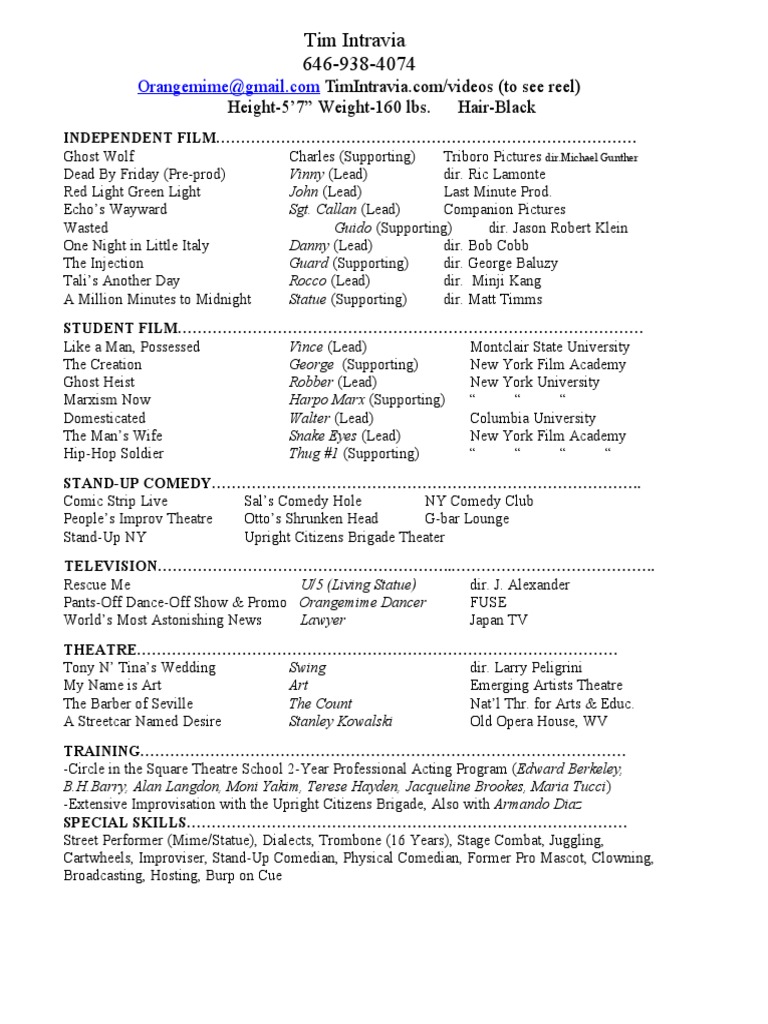 Tim Intravia Film | PDF | Performing Arts | Comedy