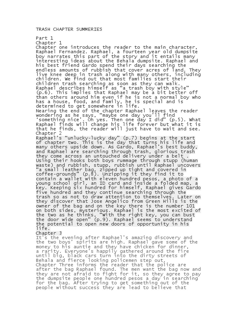 Trash Chapter Summaries Part 1 PDF Leisure