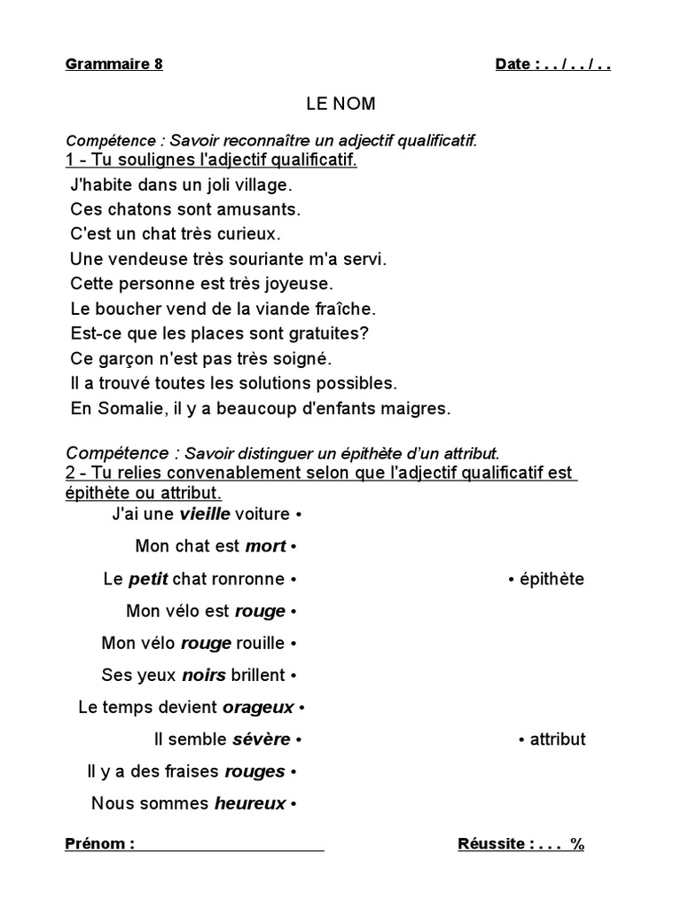 8 L Adjectif Qualificatif