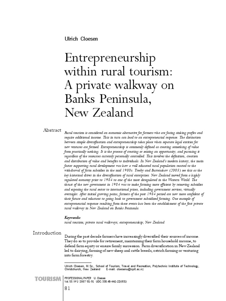 Rural Tourism Entrepreneurship in NZ | PDF | Entrepreneurship | Small ...