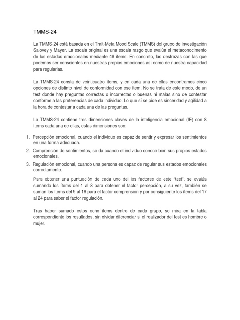 Evaluación Emocional con TMMS-24 | PDF