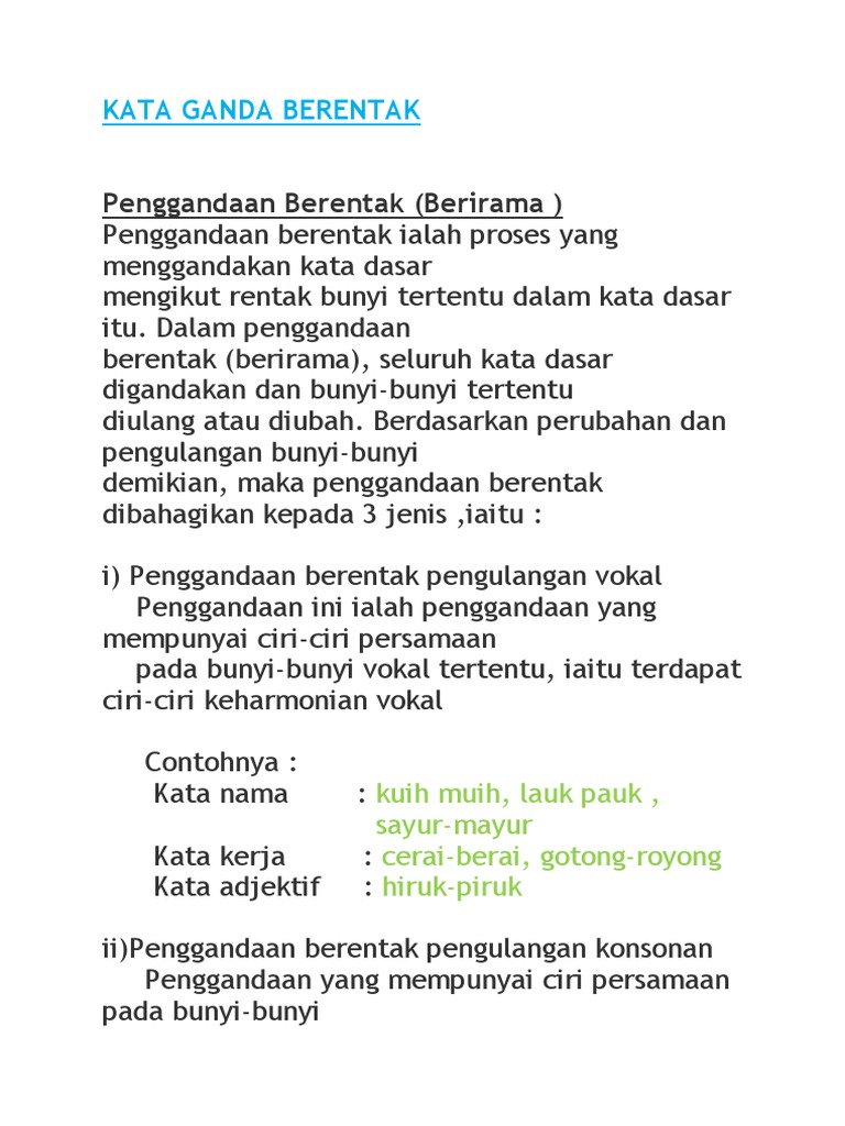 Kata Ganda Berentak Untuk Murid Tahun 6 Pdf