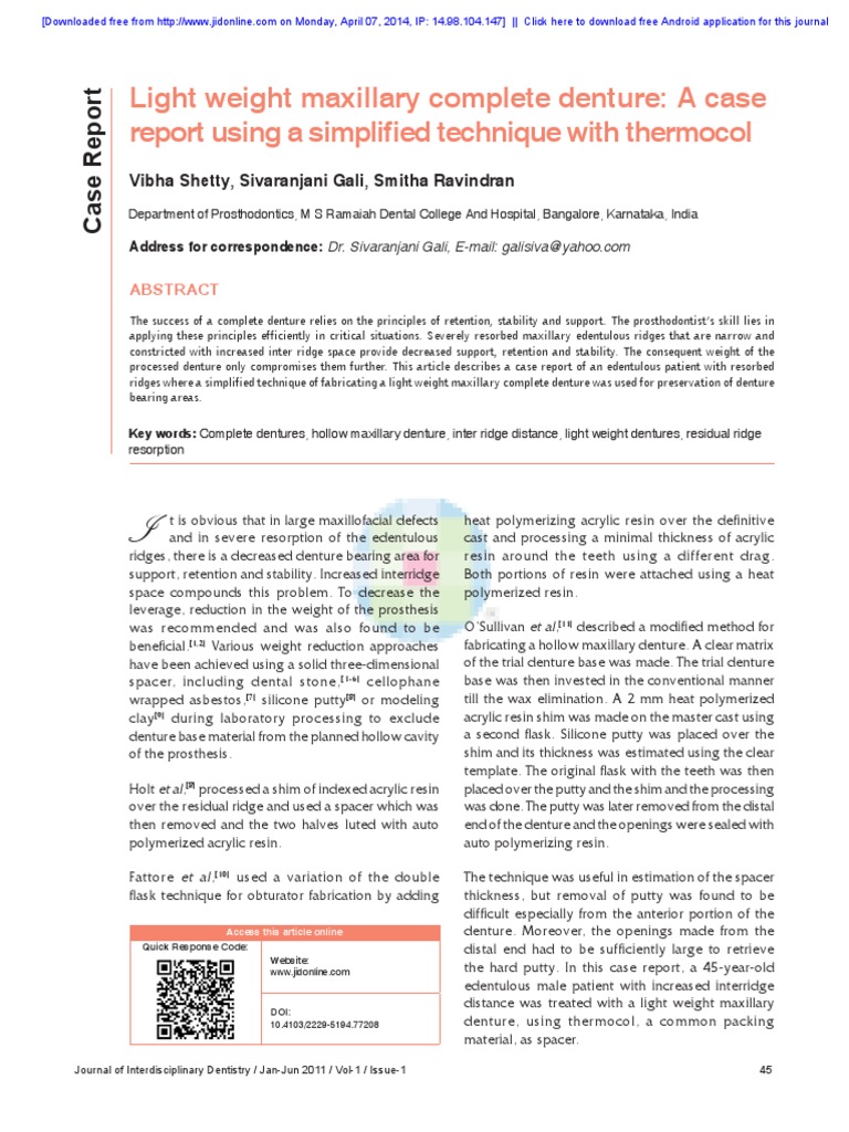 Lightweight Maxillary Denture Technique | PDF | Dentures | Mouth