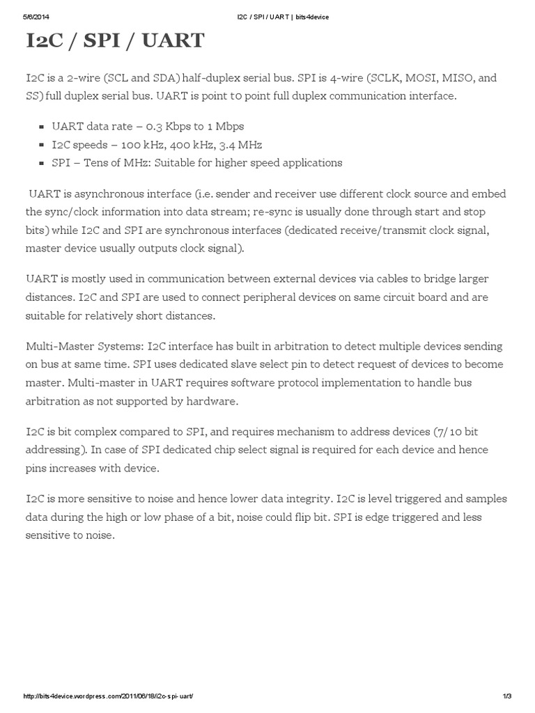 I2C, SPI, and UART Protocols Explained | PDF