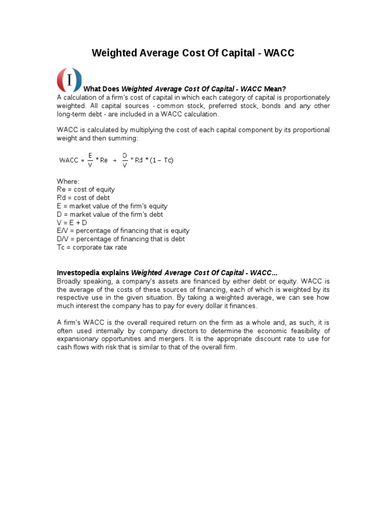 Weighted Average Cost of Capital | PDF