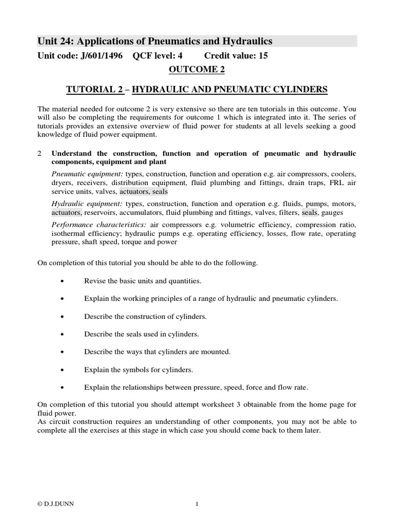 Unit 24 Applications of Pneumatics and Hydraulics PDF