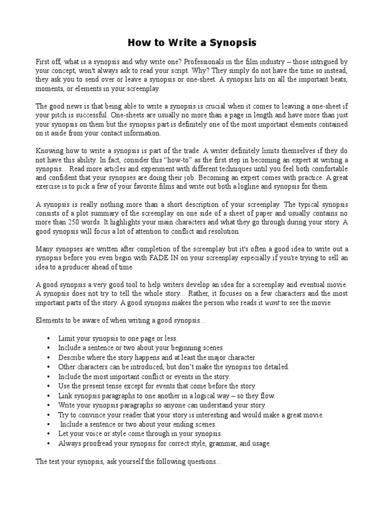 How To Write A Synopsis  PDF  Screenplay  Plea