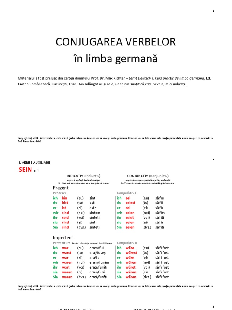 Conjugarea Verbelor in Limba Germana