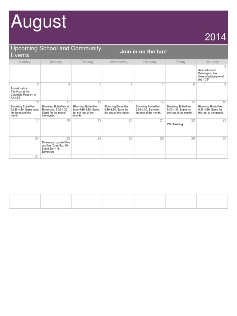 August 2014 Community Events Calendar | PDF