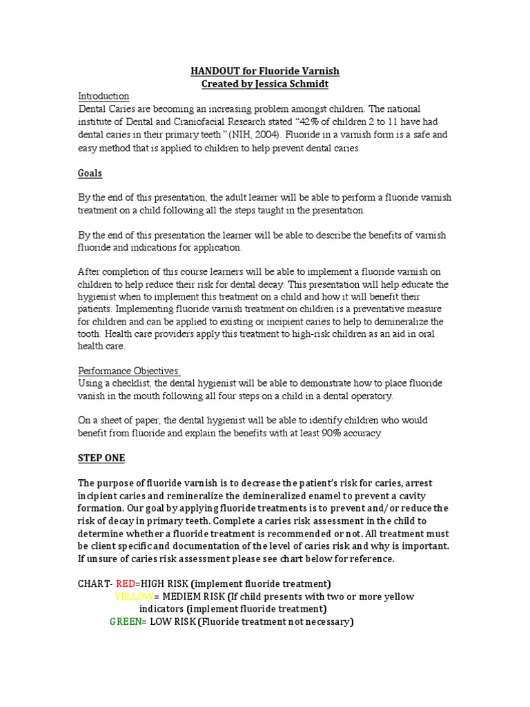handout for fluoride varnish Dentistry Mouth