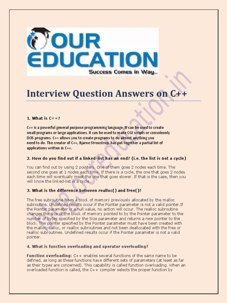 Interview Question Answers On C++ | PDF