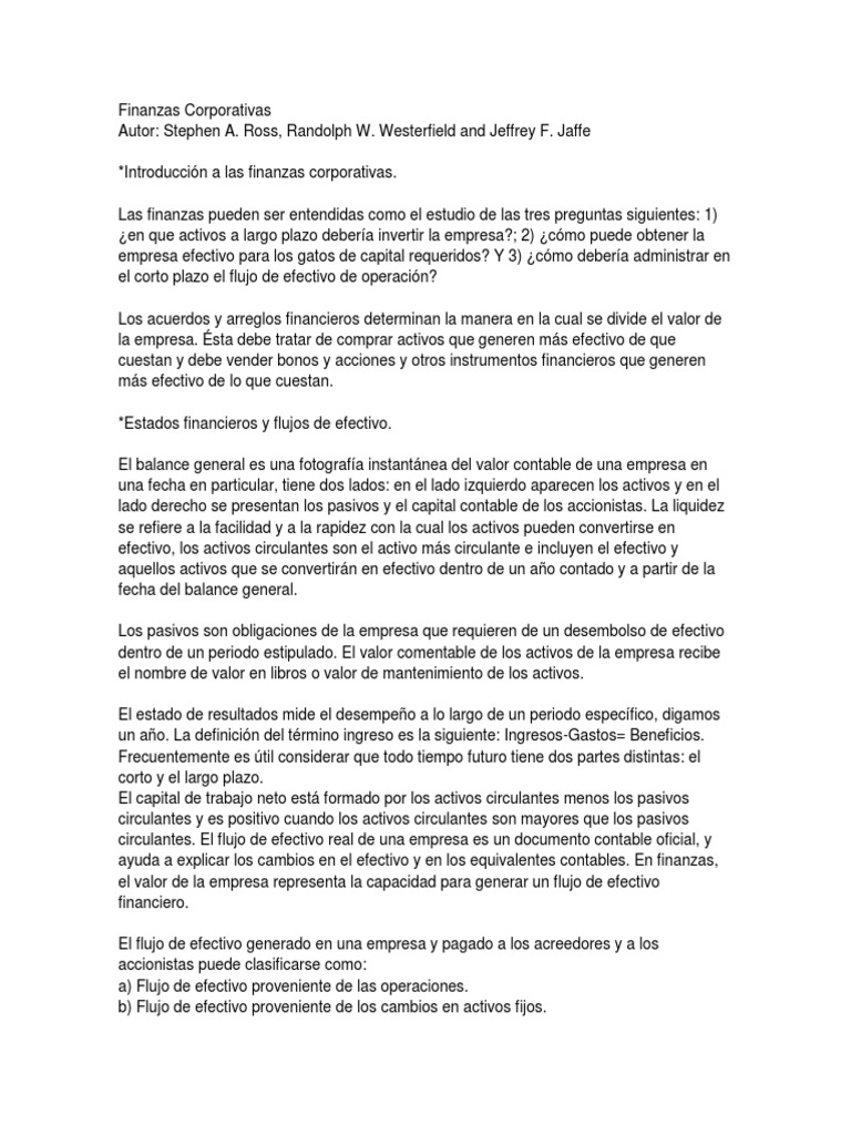 Introducción a Finanzas Corporativas | PDF | Compartir (Finanzas ...