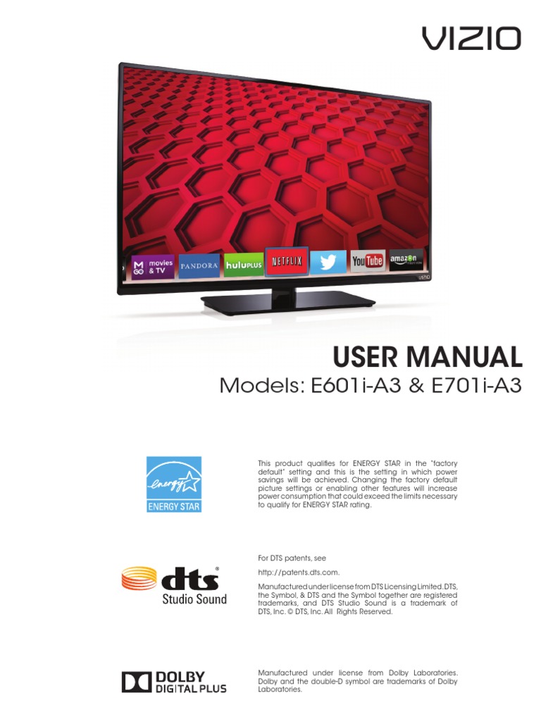 VIZIO E601iA3 Smart TV User Manual Hdmi Video