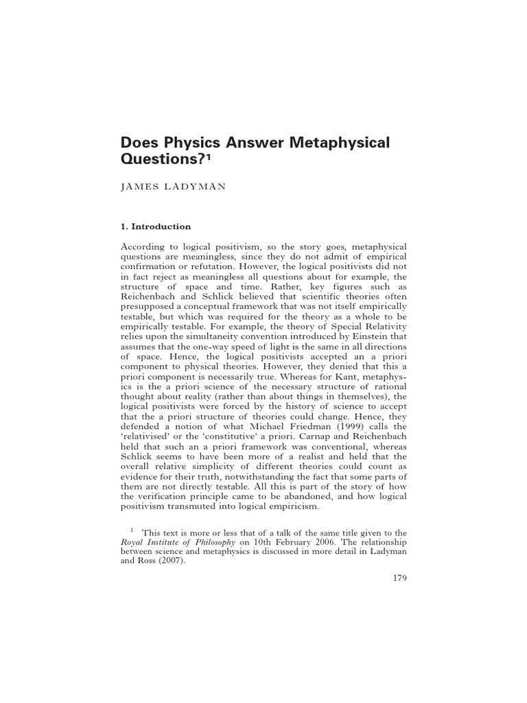 Does Physics Answer Metaphysical Questions? | PDF | Quantum Gravity ...