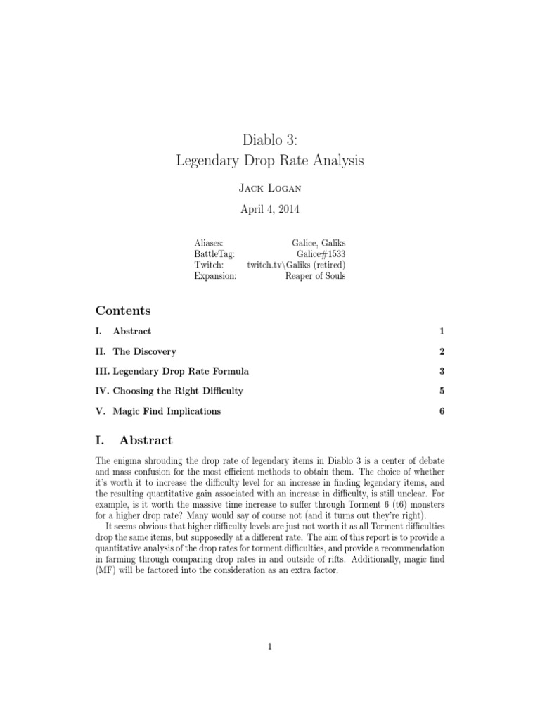 Diablo 3 Legendary Drop Rate Insights | PDF | Equations | Applied ...